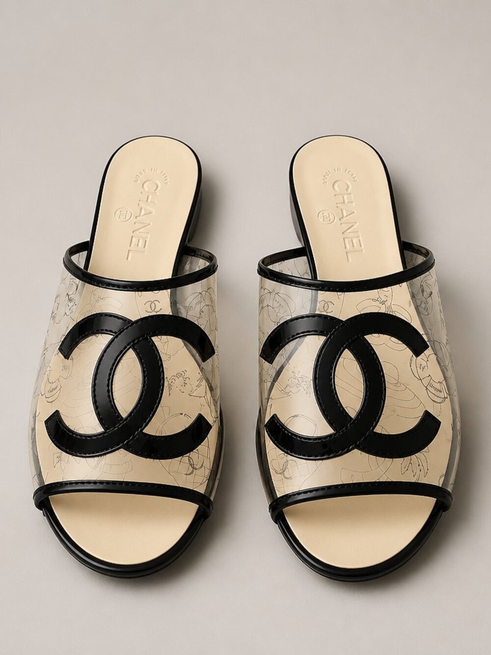 Translucent & Black Chanel PVC Mules *Rare*